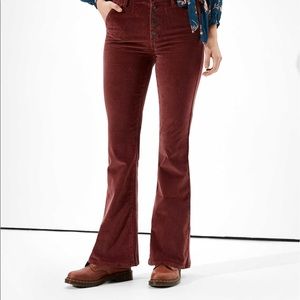 Burgundy corduroy flare pants